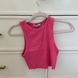 ribbed pink high neck tank
